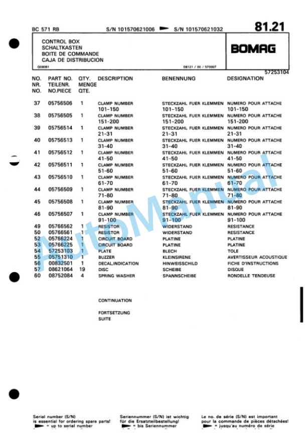 Bomag BC 571 RB Sanitary Landfill Compactor Spare Parts Catalogue 00816033 3 Bomag BC 571 RB Sanitary Landfill Compactor Spare Parts Catalogue 00816033-3
