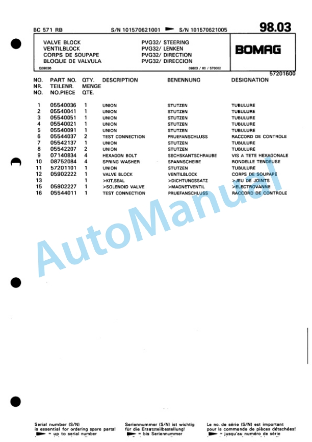 Bomag BC 571 RB Sanitary Landfill Compactor Spare Parts Catalogue 00816033 4 Bomag BC 571 RB Sanitary Landfill Compactor Spare Parts Catalogue 00816033-4