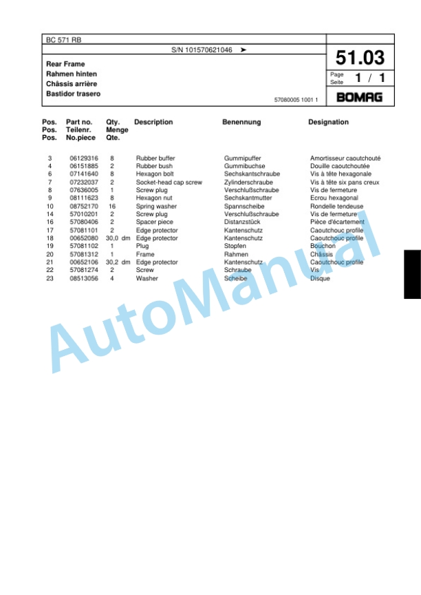 Bomag BC 571 RB Sanitary Landfill Compactor Spare Parts Catalogue 00817400 2 Bomag BC 571 RB Sanitary Landfill Compactor Spare Parts Catalogue 00817400-2