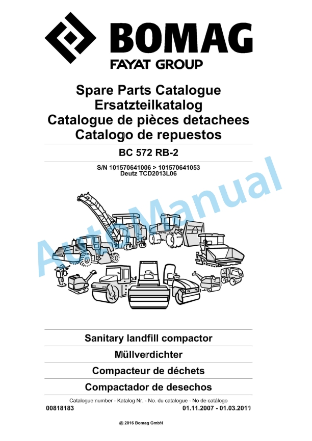 Bomag BC 572 RB-2 Sanitary Landfill Compactor Spare Parts Catalogue 00818183