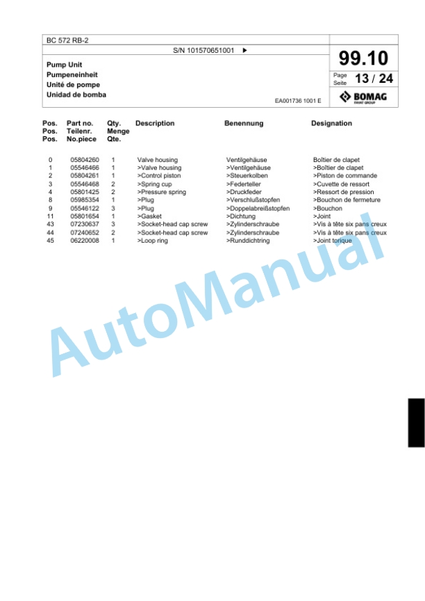 Bomag BC 572 RB-2 Sanitary Landfill Compactor Spare Parts Catalogue 00818893 4 Bomag BC 572 RB-2 Sanitary Landfill Compactor Spare Parts Catalogue 00818893-4