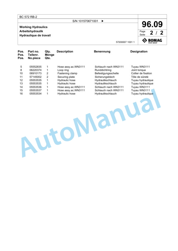 Bomag BC 572 RB-2 Sanitary Landfill Compactor Spare Parts Catalogue 00824257 3 Bomag BC 572 RB-2 Sanitary Landfill Compactor Spare Parts Catalogue 00824257-3