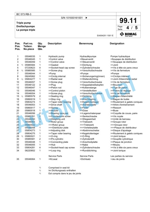 Bomag BC 573 RB-3 Sanitary Landfill Compactor Spare Parts Catalogue 00825139 4 Bomag BC 573 RB-3 Sanitary Landfill Compactor Spare Parts Catalogue 00825139-4