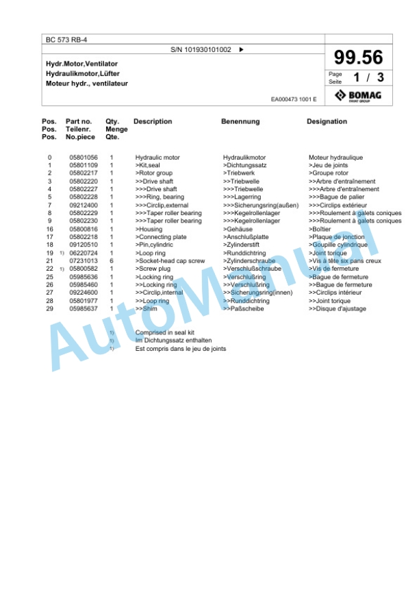 Bomag BC 573 RB-4 Sanitary Landfill Compactor Spare Parts Catalogue 00824747-5
