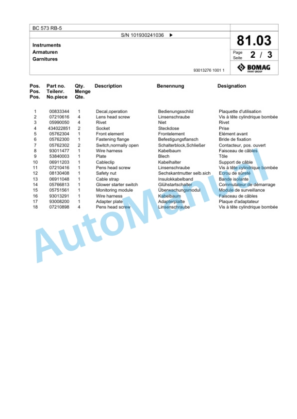 Bomag BC 573 RB-5 Sanitary Landfill Compactor Spare Parts Catalogue 00825299 2 Bomag BC 573 RB-5 Sanitary Landfill Compactor Spare Parts Catalogue 00825299-2