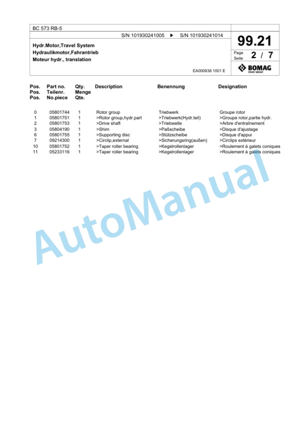 Bomag BC 573 RB-5 Sanitary Landfill Compactor Spare Parts Catalogue 00825299 4 Bomag BC 573 RB-5 Sanitary Landfill Compactor Spare Parts Catalogue 00825299-4