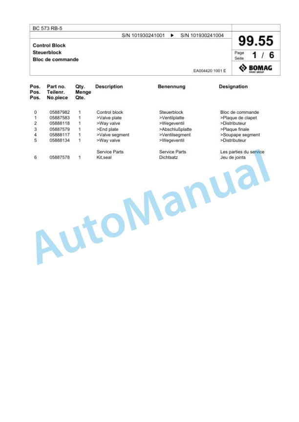 Bomag BC 573 RB-5 Sanitary Landfill Compactor Spare Parts Catalogue 00825299 5 Bomag BC 573 RB-5 Sanitary Landfill Compactor Spare Parts Catalogue 00825299-5