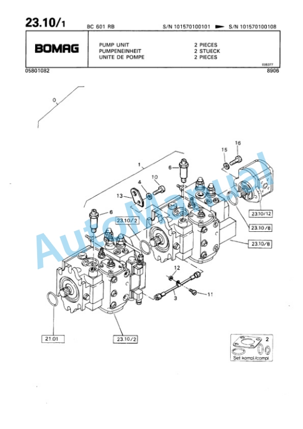 Bomag BC 601 RB Sanitary Landfill Compactor Spare Parts Catalogue 00816011 2 Bomag BC 601 RB Sanitary Landfill Compactor Spare Parts Catalogue 00816011-2