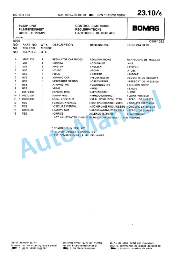 Bomag BC 601 RB Sanitary Landfill Compactor Spare Parts Catalogue 00816012 2 Bomag BC 601 RB Sanitary Landfill Compactor Spare Parts Catalogue 00816012-2