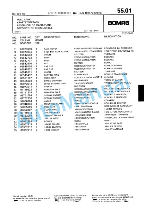 Bomag BC 601 RS Sanitary Landfill Compactor Spare Parts Catalogue 00816000-3