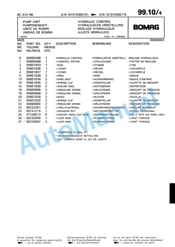 Bomag BC 670 RB Sanitary Landfill Compactor Spare Parts Catalogue 00816001 4 Bomag BC 670 RB Sanitary Landfill Compactor Spare Parts Catalogue 00816001-4