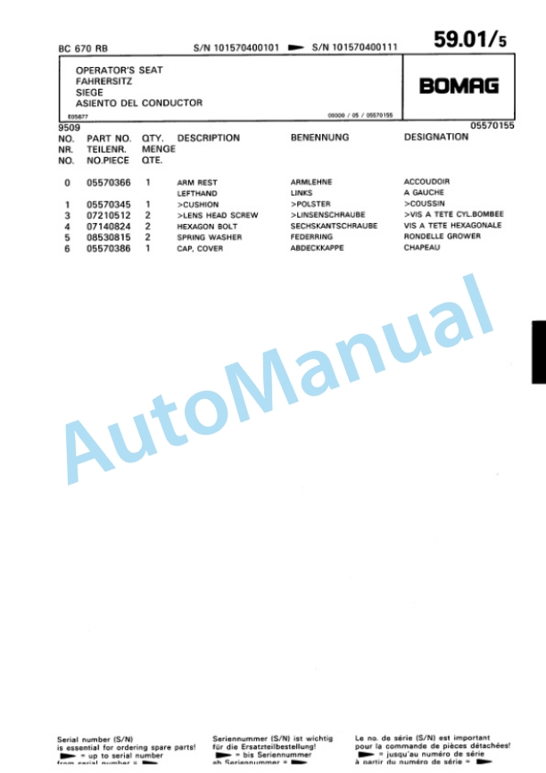 Bomag BC 670 RB Sanitary Landfill Compactor Spare Parts Catalogue 00816002 2 Bomag BC 670 RB Sanitary Landfill Compactor Spare Parts Catalogue 00816002-2