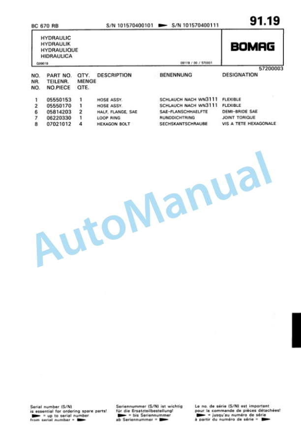 Bomag BC 670 RB Sanitary Landfill Compactor Spare Parts Catalogue 00816002 3 Bomag BC 670 RB Sanitary Landfill Compactor Spare Parts Catalogue 00816002-3