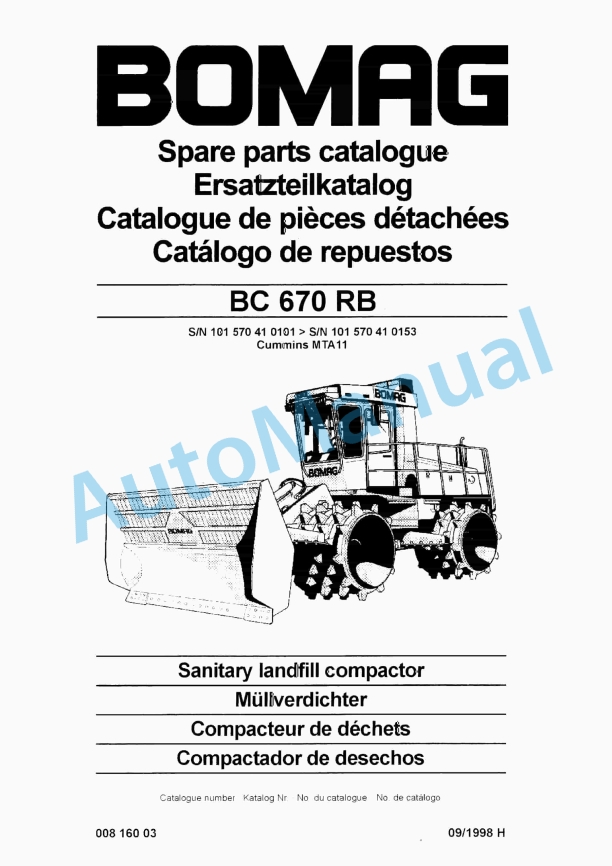 Bomag BC 670 RB Sanitary Landfill Compactor Spare Parts Catalogue 00816003