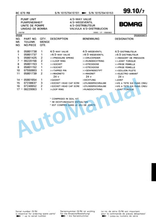 Bomag BC 670 RB Sanitary Landfill Compactor Spare Parts Catalogue 00816003 3 Bomag BC 670 RB Sanitary Landfill Compactor Spare Parts Catalogue 00816003-3