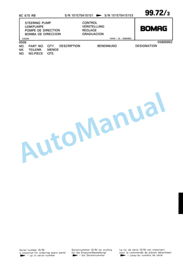 Bomag BC 670 RB Sanitary Landfill Compactor Spare Parts Catalogue 00816003 4 Bomag BC 670 RB Sanitary Landfill Compactor Spare Parts Catalogue 00816003-4