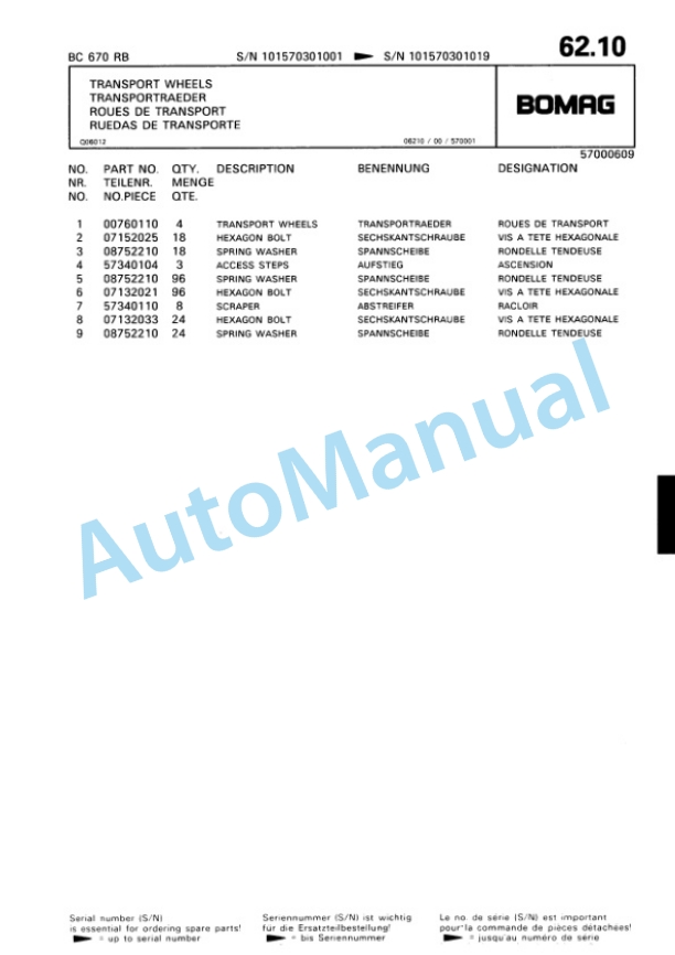 Bomag BC 670 RB Sanitary Landfill Compactor Spare Parts Catalogue 00816004 3 Bomag BC 670 RB Sanitary Landfill Compactor Spare Parts Catalogue 00816004-3