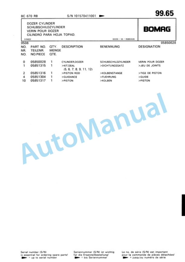 Bomag BC 670 RB Sanitary Landfill Compactor Spare Parts Catalogue 00816005 4 Bomag BC 670 RB Sanitary Landfill Compactor Spare Parts Catalogue 00816005-4