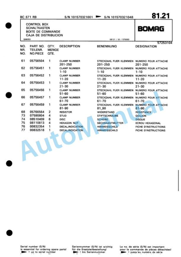 Bomag BC 671 RB Sanitary Landfill Compactor Spare Parts Catalogue 00816008 3 Bomag BC 671 RB Sanitary Landfill Compactor Spare Parts Catalogue 00816008-3