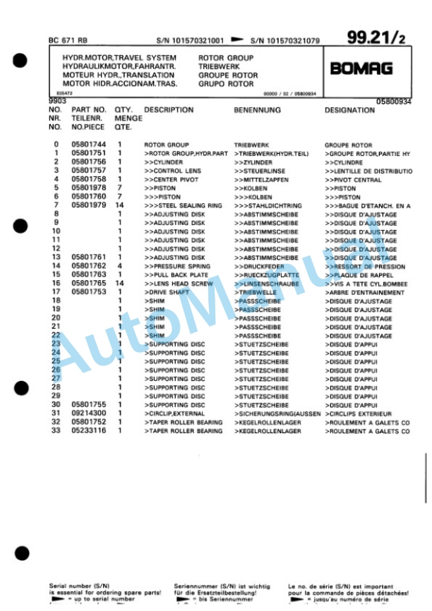 Bomag BC 671 RB Sanitary Landfill Compactor Spare Parts Catalogue 00816008 5 Bomag BC 671 RB Sanitary Landfill Compactor Spare Parts Catalogue 00816008-5