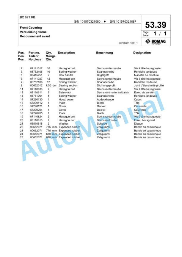 Bomag BC 671 RB Sanitary Landfill Compactor Spare Parts Catalogue 00817401 2 Bomag BC 671 RB Sanitary Landfill Compactor Spare Parts Catalogue 00817401-2