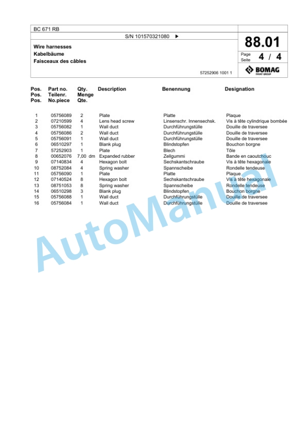 Bomag BC 671 RB Sanitary Landfill Compactor Spare Parts Catalogue 00817401 3 Bomag BC 671 RB Sanitary Landfill Compactor Spare Parts Catalogue 00817401-3