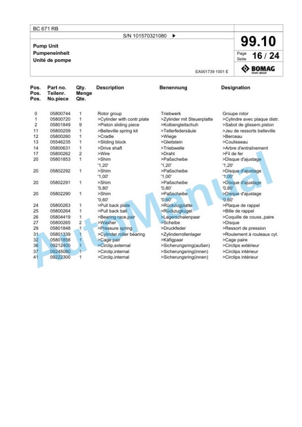Bomag BC 671 RB Sanitary Landfill Compactor Spare Parts Catalogue 00817401 5 Bomag BC 671 RB Sanitary Landfill Compactor Spare Parts Catalogue 00817401-5