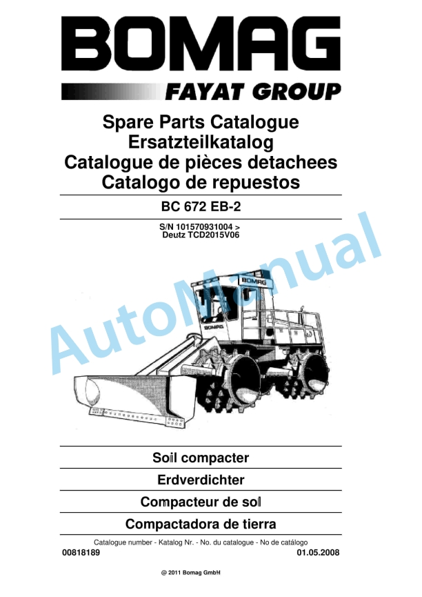 Bomag BC 672 EB-2 Soil Compacter Spare Parts Catalogue 00818189