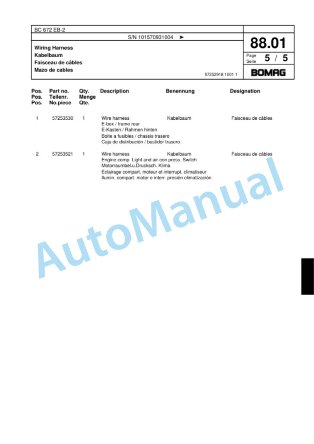 Bomag BC 672 EB-2 Soil Compacter Spare Parts Catalogue 00818189 3 Bomag BC 672 EB-2 Soil Compacter Spare Parts Catalogue 00818189-3