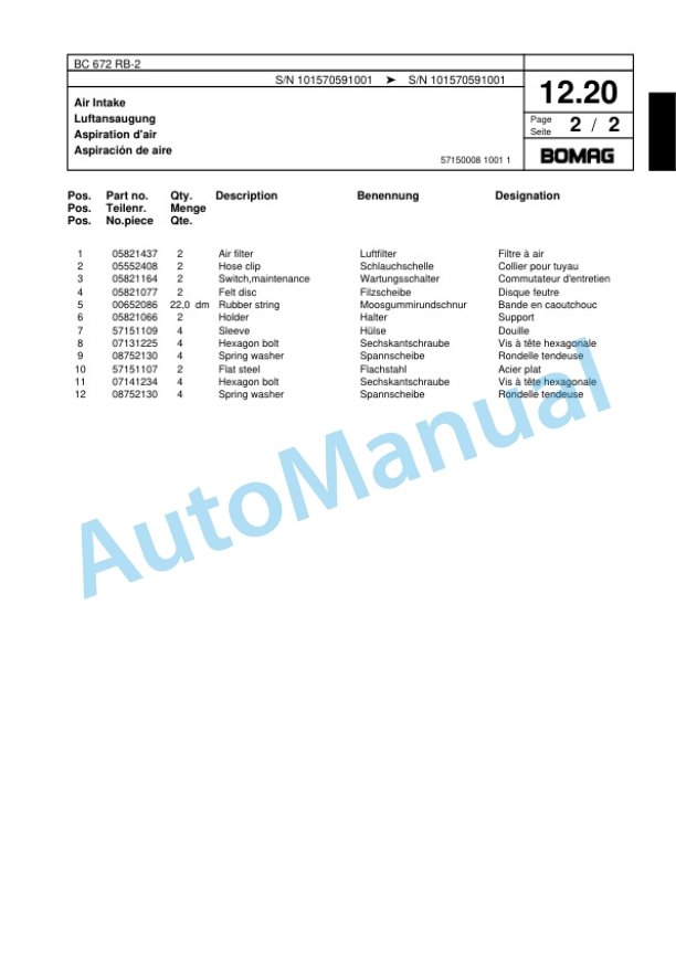 Bomag BC 672 RB-2 Sanitary Landfill Compactor Spare Parts Catalogue 00818181 2 Bomag BC 672 RB-2 Sanitary Landfill Compactor Spare Parts Catalogue 00818181-2