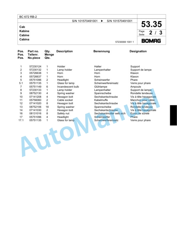 Bomag BC 672 RB-2 Sanitary Landfill Compactor Spare Parts Catalogue 00818887 2 Bomag BC 672 RB-2 Sanitary Landfill Compactor Spare Parts Catalogue 00818887-2