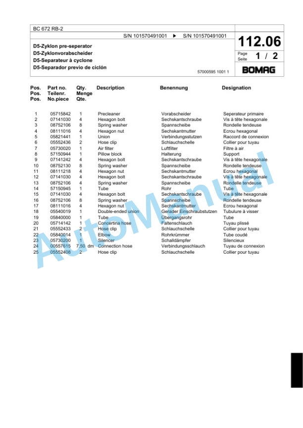 Bomag BC 672 RB-2 Sanitary Landfill Compactor Spare Parts Catalogue 00818887 5 Bomag BC 672 RB-2 Sanitary Landfill Compactor Spare Parts Catalogue 00818887-5