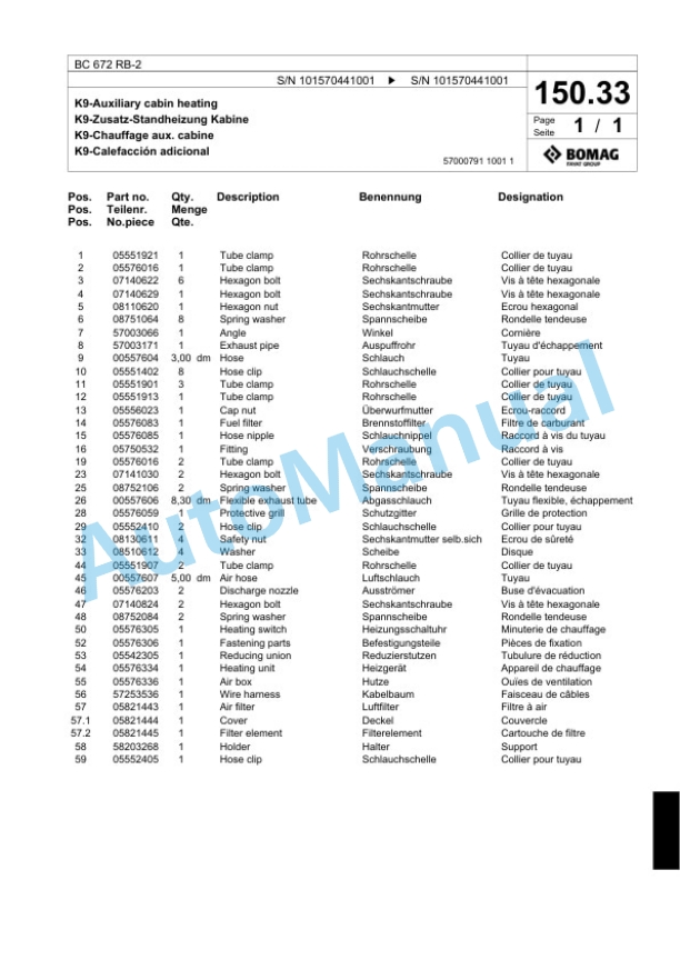 Bomag BC 672 RB-2 Sanitary Landfill Compactor Spare Parts Catalogue 00818931 5 Bomag BC 672 RB-2 Sanitary Landfill Compactor Spare Parts Catalogue 00818931-5