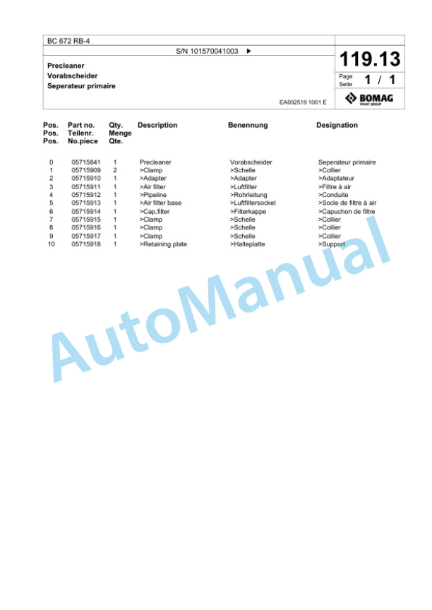 Bomag BC 672 RB-4 Sanitary Landfill Compactor Spare Parts Catalogue 00824531 5 Bomag BC 672 RB-4 Sanitary Landfill Compactor Spare Parts Catalogue 00824531-5