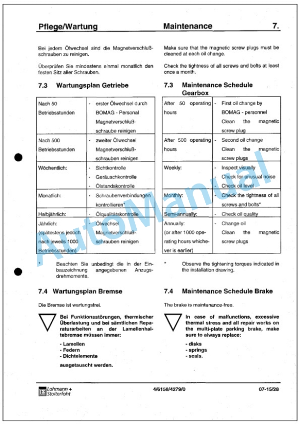 Bomag BC 672 RB, BC 772 RB, BC 772 RS, BC 672 RB, BC 772 RB Sanitary Landfill Compactor Service Manual 00891480 4 Bomag BC 672 RB, BC 772 RB, BC 772 RS, BC 672 RB, BC 772 RB Sanitary Landfill Compactor Service Manual 00891480 - Image 4