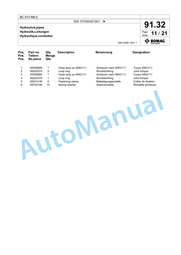 Bomag BC 673 RB-5 Sanitary Landfill Compactor Spare Parts Catalogue 00826253 3 Bomag BC 673 RB-5 Sanitary Landfill Compactor Spare Parts Catalogue 00826253-3