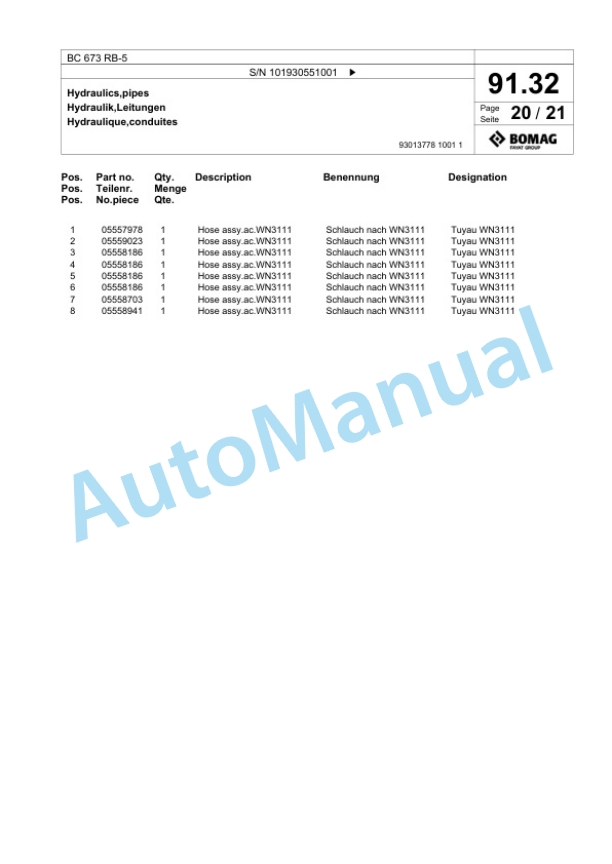 Bomag BC 673 RB-5 Sanitary Landfill Compactor Spare Parts Catalogue 00826867 4 Bomag BC 673 RB-5 Sanitary Landfill Compactor Spare Parts Catalogue 00826867-4