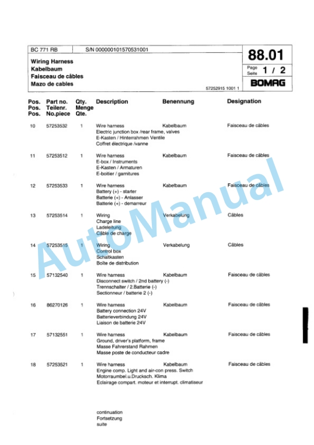 Bomag BC 771 RB Sanitary Landfill Compactor Spare Parts Catalogue 00817308 3 Bomag BC 771 RB Sanitary Landfill Compactor Spare Parts Catalogue 00817308-3