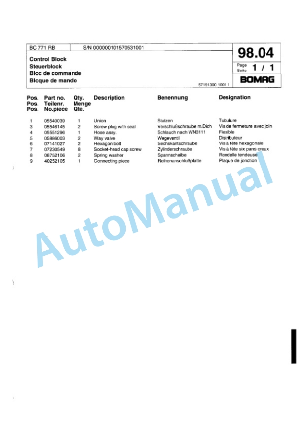 Bomag BC 771 RB Sanitary Landfill Compactor Spare Parts Catalogue 00817308 4 Bomag BC 771 RB Sanitary Landfill Compactor Spare Parts Catalogue 00817308-4