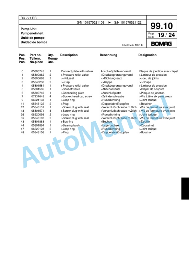 Bomag BC 771 RB Sanitary Landfill Compactor Spare Parts Catalogue 00817403 4 Bomag BC 771 RB Sanitary Landfill Compactor Spare Parts Catalogue 00817403-4
