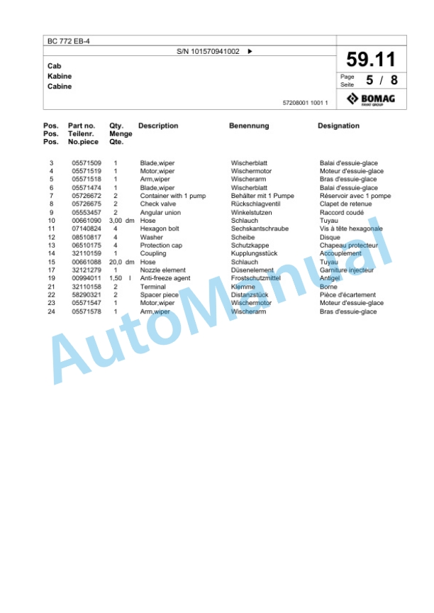 Bomag BC 772 EB-4 Sanitary Landfill Compactor Spare Parts Catalogue 00824857 2 Bomag BC 772 EB-4 Sanitary Landfill Compactor Spare Parts Catalogue 00824857-2
