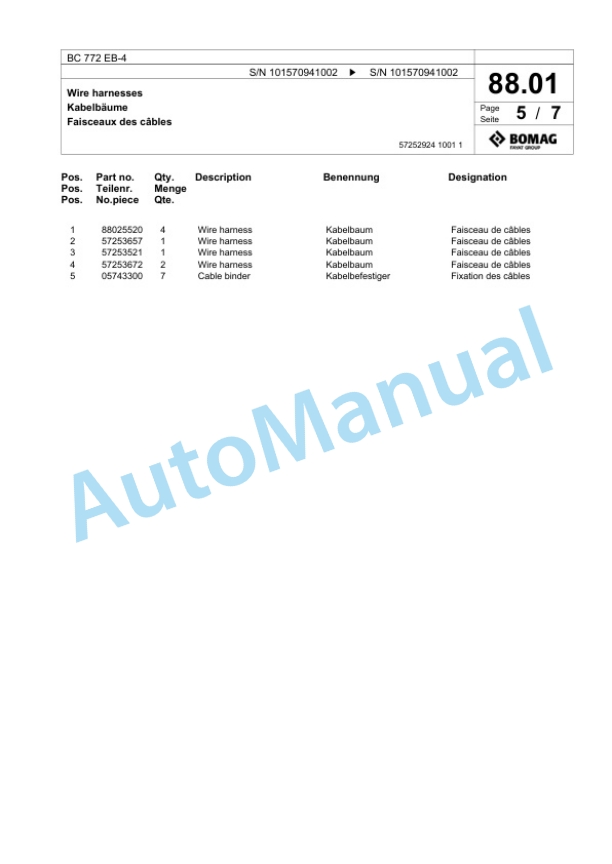 Bomag BC 772 EB-4 Sanitary Landfill Compactor Spare Parts Catalogue 00824857 3 Bomag BC 772 EB-4 Sanitary Landfill Compactor Spare Parts Catalogue 00824857-3