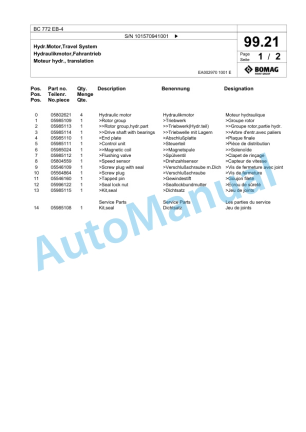 Bomag BC 772 EB-4 Sanitary Landfill Compactor Spare Parts Catalogue 00824857 5 Bomag BC 772 EB-4 Sanitary Landfill Compactor Spare Parts Catalogue 00824857-5