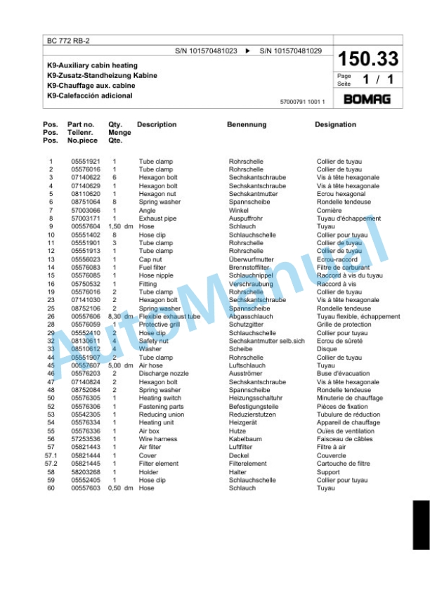 Bomag BC 772 RB-2 Sanitary Landfill Compactor Spare Parts Catalogue 00818885 5 Bomag BC 772 RB-2 Sanitary Landfill Compactor Spare Parts Catalogue 00818885-5
