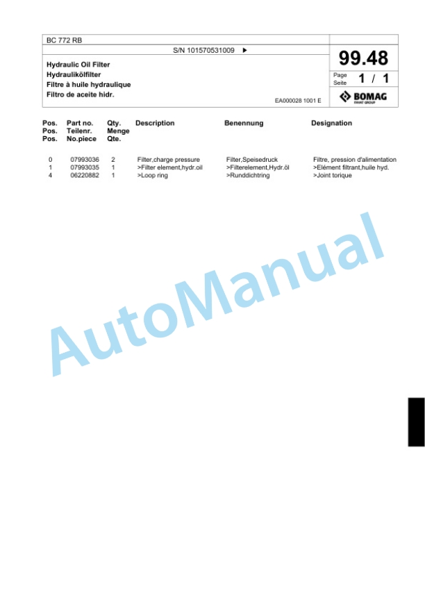 Bomag BC 772 RB Sanitary Landfill Compactor Spare Parts Catalogue 00817406-5