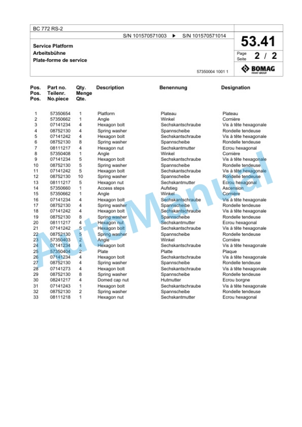 Bomag BC 772 RS-2 Sanitary Landfill Compactor Spare Parts Catalogue 00818185 2 Bomag BC 772 RS-2 Sanitary Landfill Compactor Spare Parts Catalogue 00818185-2
