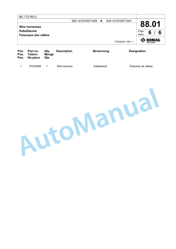 Bomag BC 772 RS-2 Sanitary Landfill Compactor Spare Parts Catalogue 00818185 3 Bomag BC 772 RS-2 Sanitary Landfill Compactor Spare Parts Catalogue 00818185-3