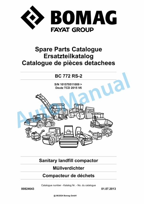 Bomag BC 772 RS-2 Sanitary Landfill Compactor Spare Parts Catalogue 00824643