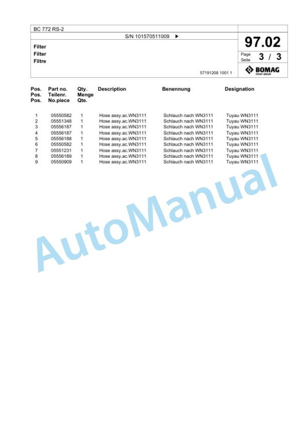 Bomag BC 772 RS-2 Sanitary Landfill Compactor Spare Parts Catalogue 00824643 4 Bomag BC 772 RS-2 Sanitary Landfill Compactor Spare Parts Catalogue 00824643-4