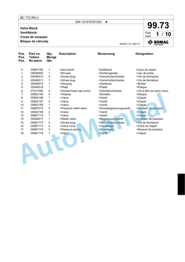 Bomag BC 772 RS-3 Sanitary Landfill Compactor Spare Parts Catalogue 00824349 5 Bomag BC 772 RS-3 Sanitary Landfill Compactor Spare Parts Catalogue 00824349-5